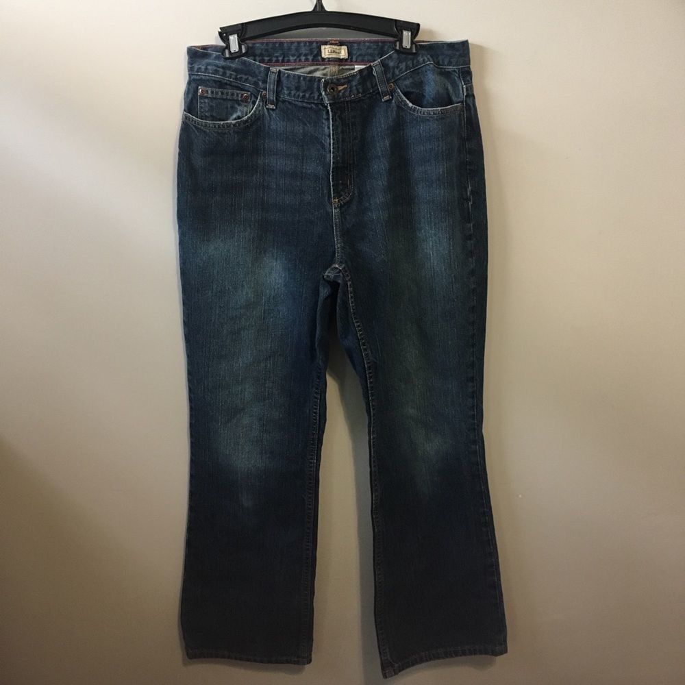 Llbean Blue Flare Leg 100% Cotton Denim Jeans Size 16
